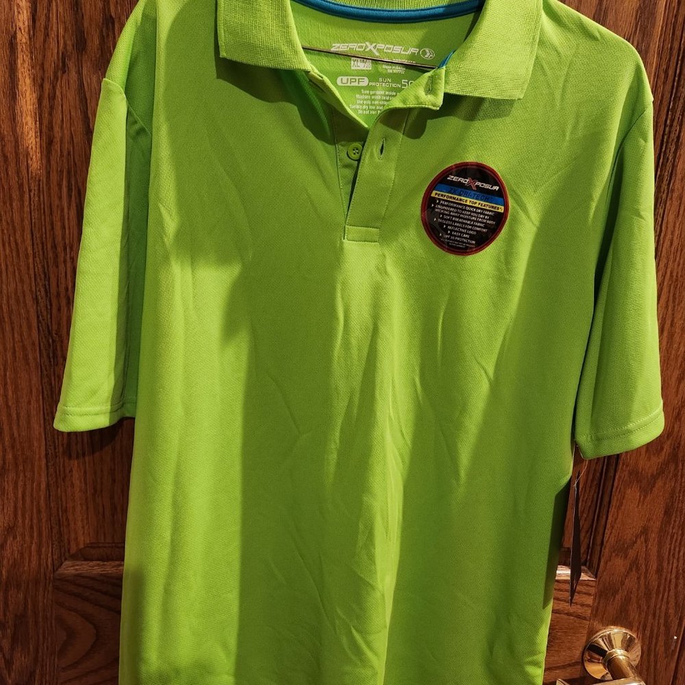 New with Tags ZeroXposur Boys SL (18-20) Green Shirt w/UPF Sun Protection 50+